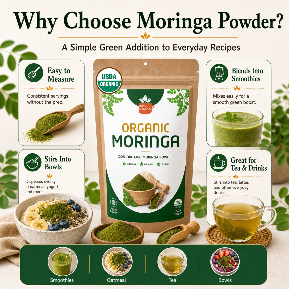 Organic Moringa Powder – For Smoothies & Golden Milk