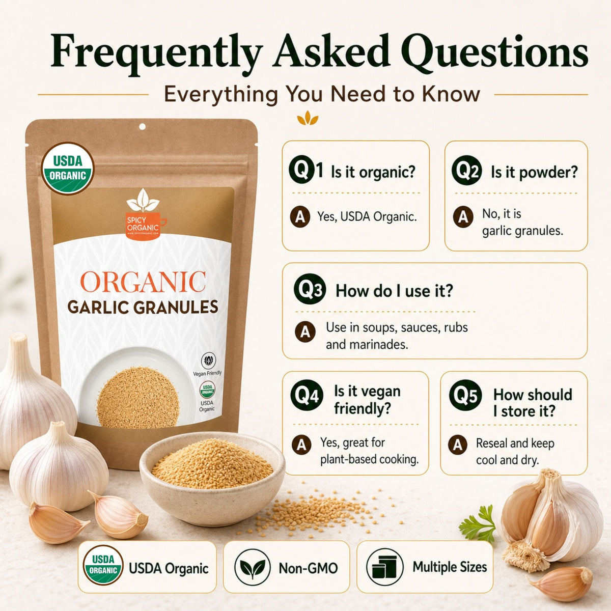 Organic Garlic Granules – For Marinades, Rubs & Roasting