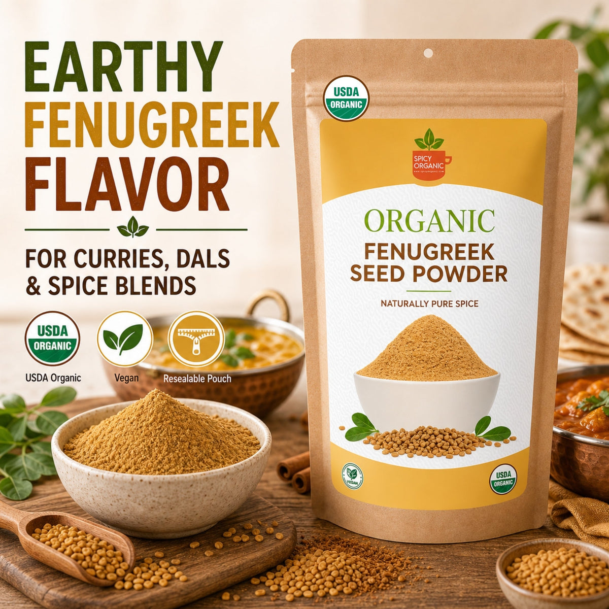 Organic Fenugreek Powder – Ground Methi for Curries & Tea