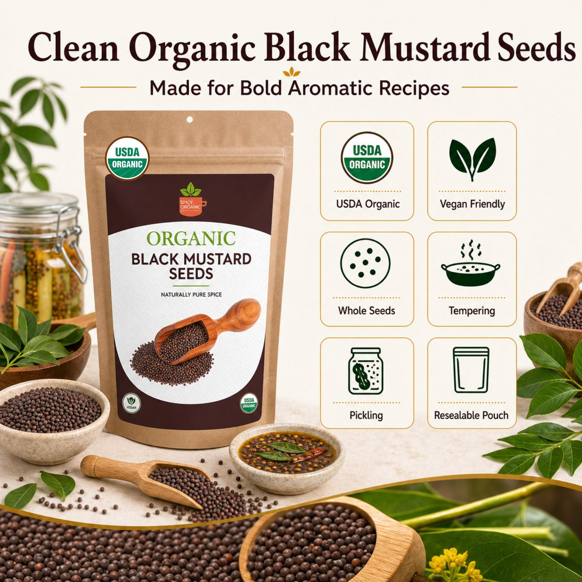 Organic Black Mustard Seeds – For Pickling & Tempering