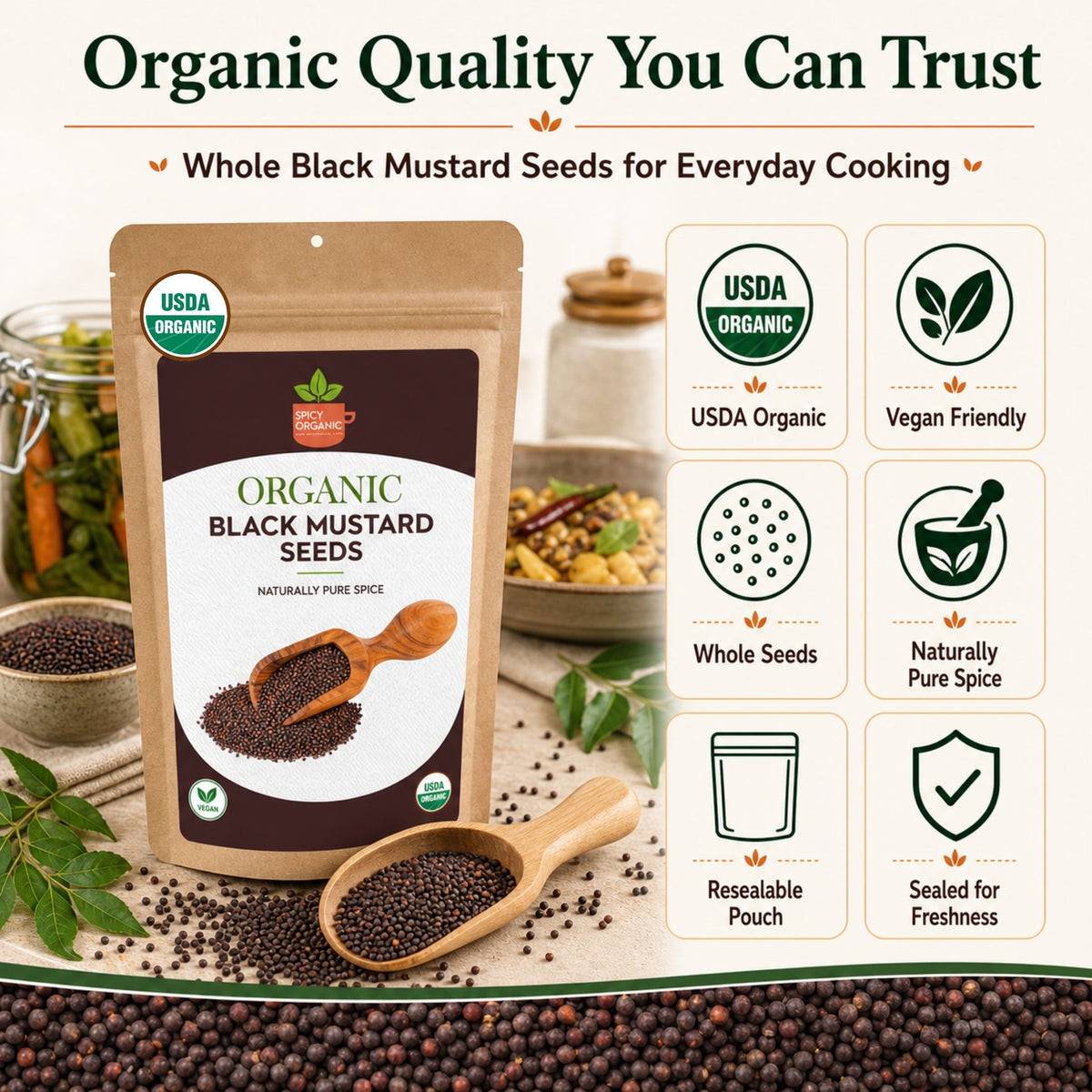 Organic Black Mustard Seeds – For Pickling & Tempering