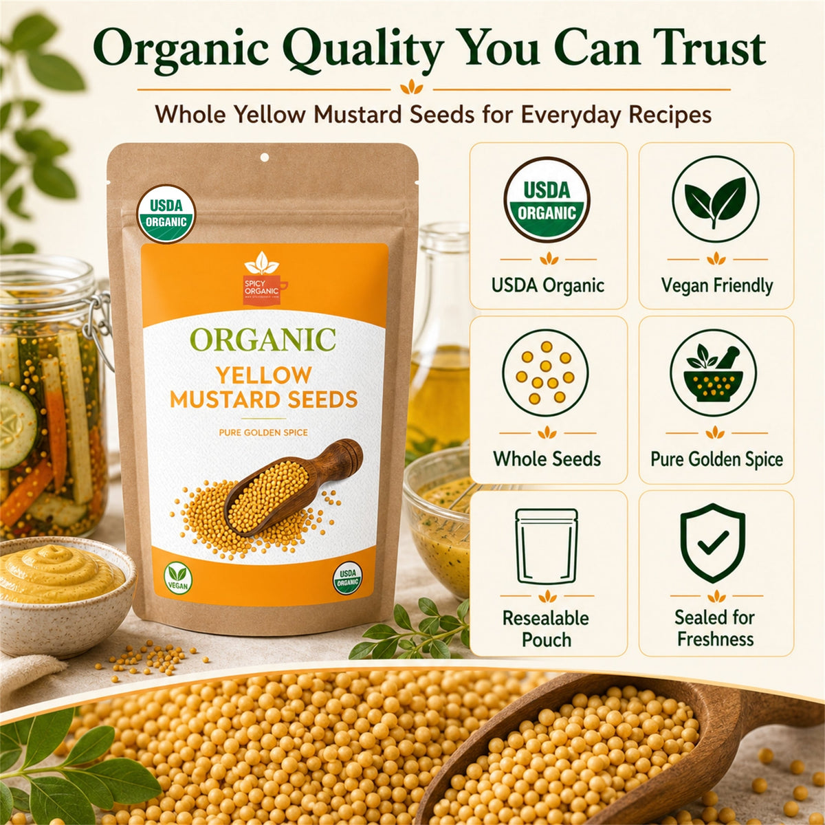 Organic Yellow Mustard Seeds – For Pickling & Cooking