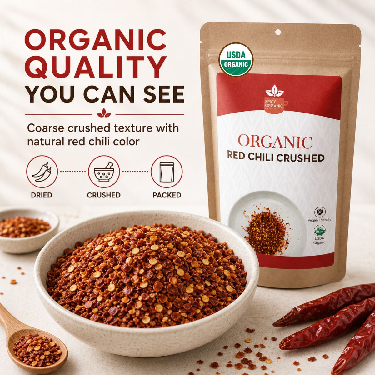 Organic Red Chili Flakes – For Pizza, Curries & Blends