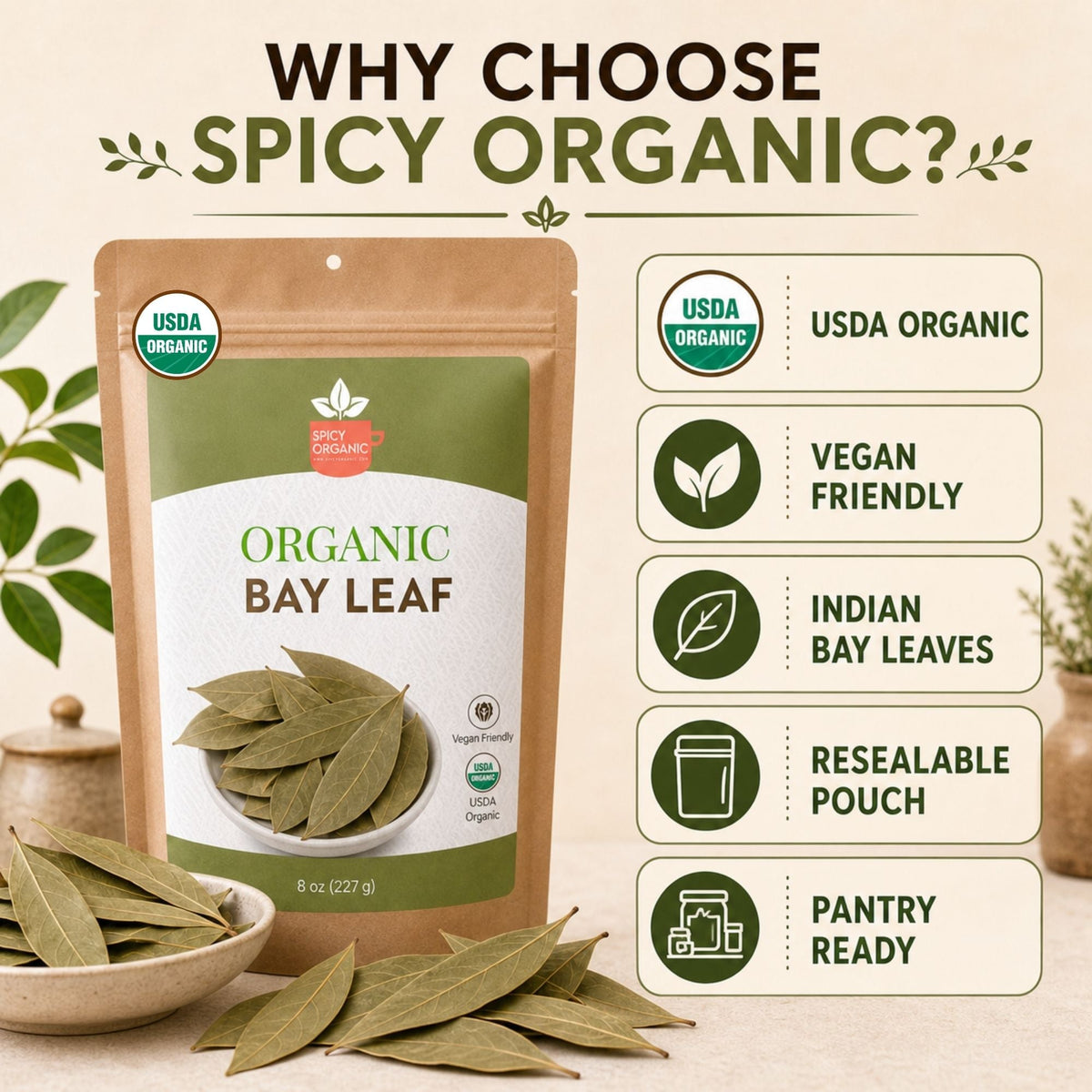 Organic Bay Leaves – Whole, for Soups & Slow Cooking