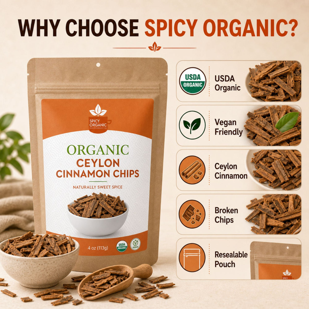 Organic Ceylon Cinnamon Chips – For Tea, Grinding & Mulling