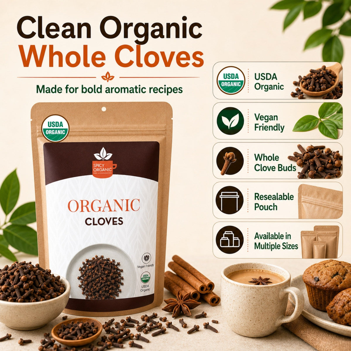 Organic Whole Cloves – For Mulled Wine, Biryani & Spiced Tea