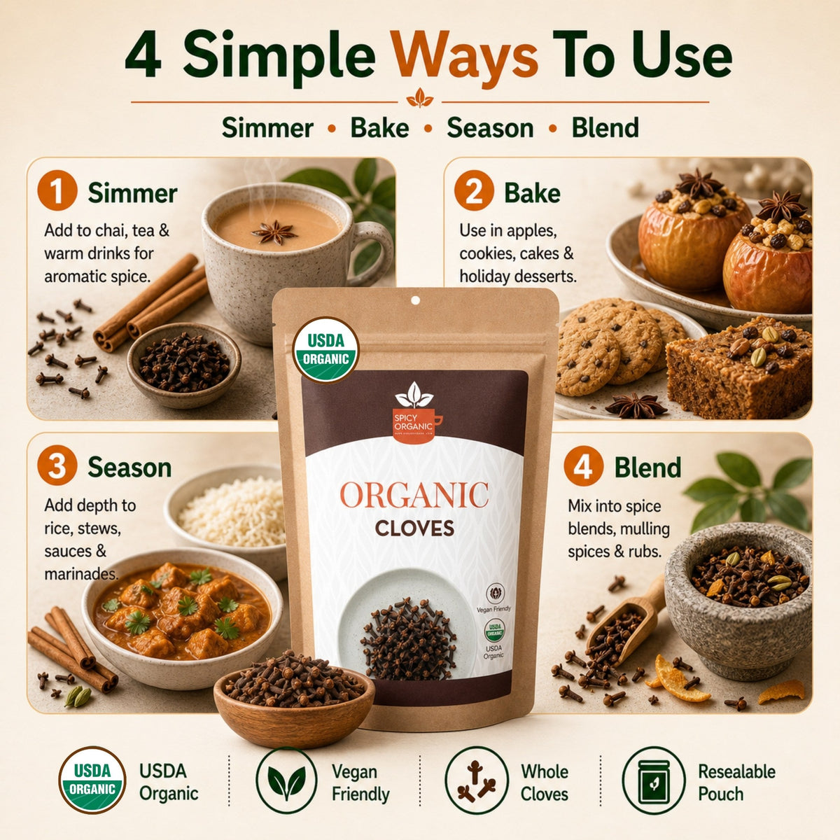 Organic Whole Cloves – For Mulled Wine, Biryani & Spiced Tea