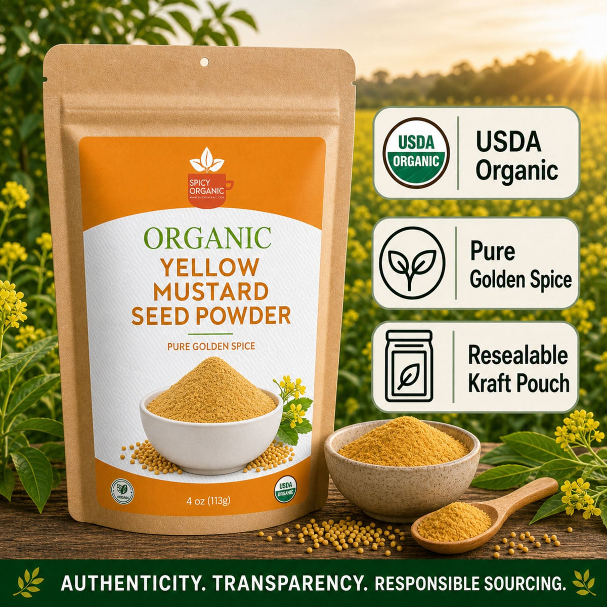 Organic Yellow Mustard Seed Powder – Ground from Whole Seeds
