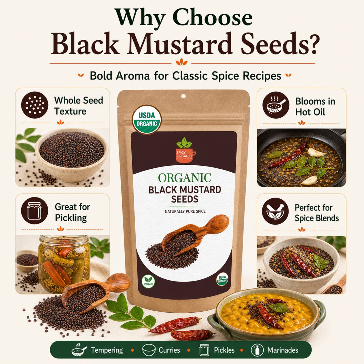 Organic Black Mustard Seeds – For Pickling & Tempering