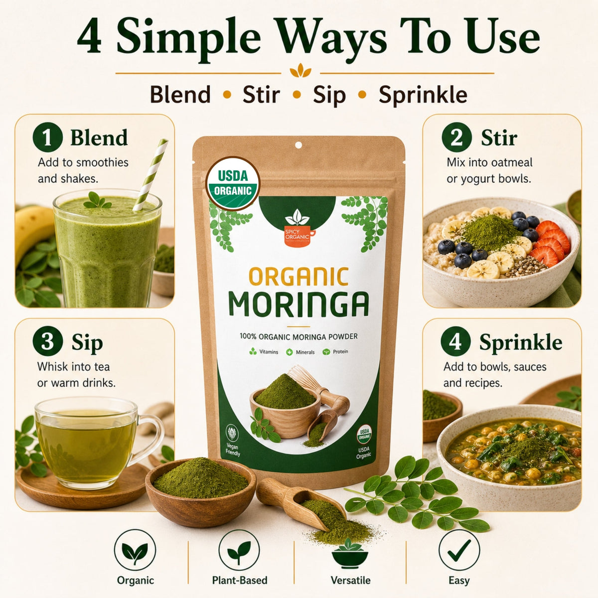 Organic Moringa Powder – For Smoothies & Golden Milk