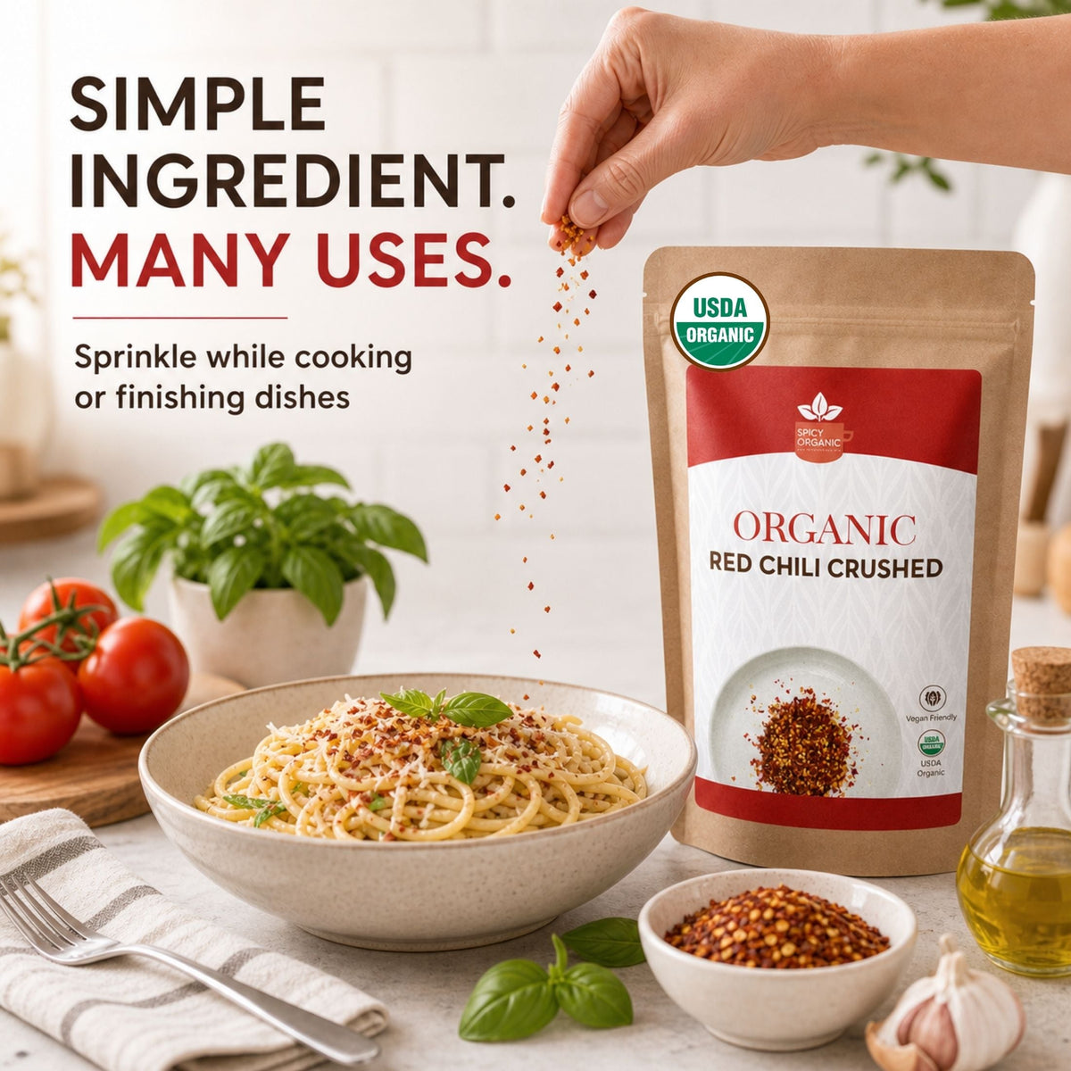 Organic Red Chili Flakes – For Pizza, Curries & Blends