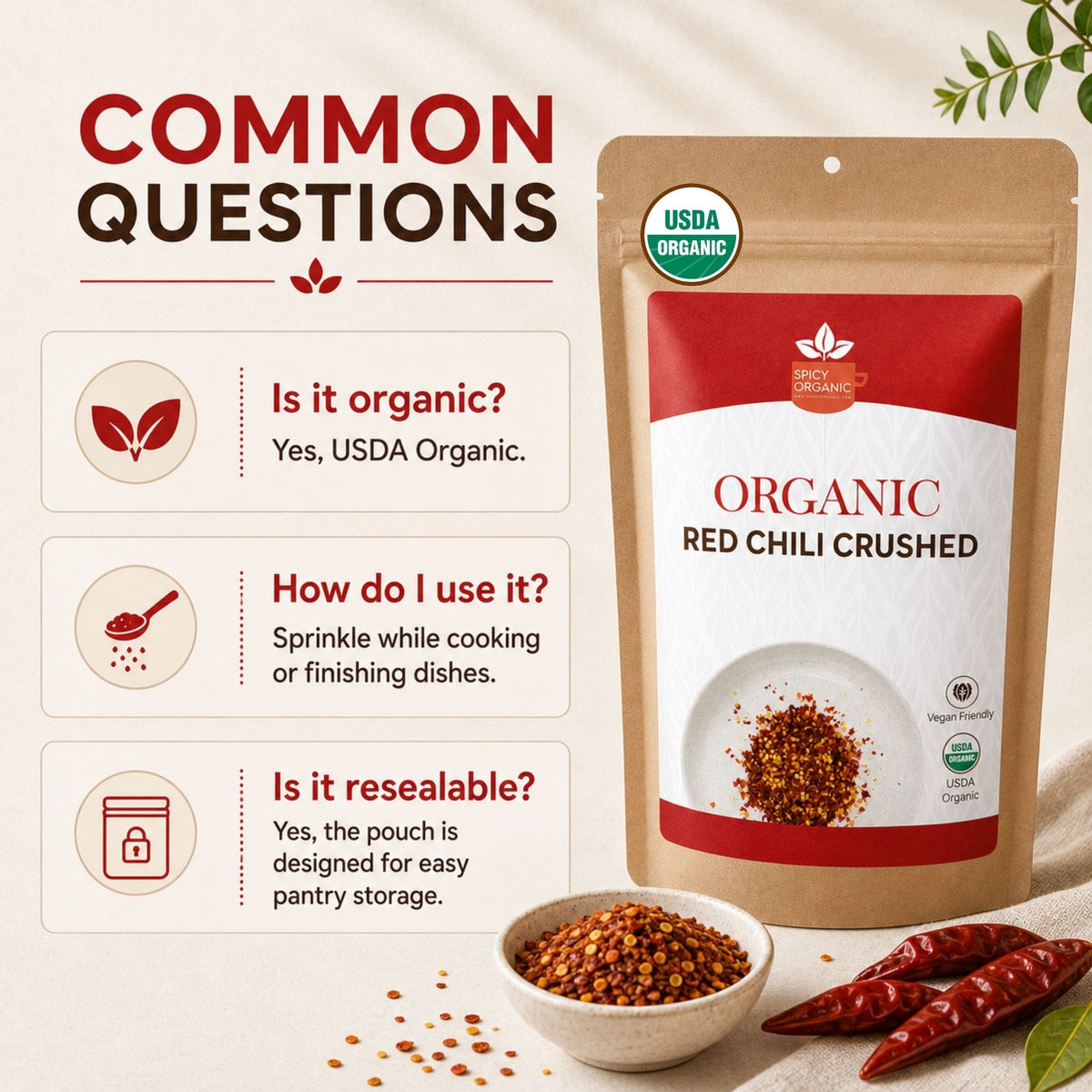 Organic Red Chili Flakes – For Pizza, Curries & Blends