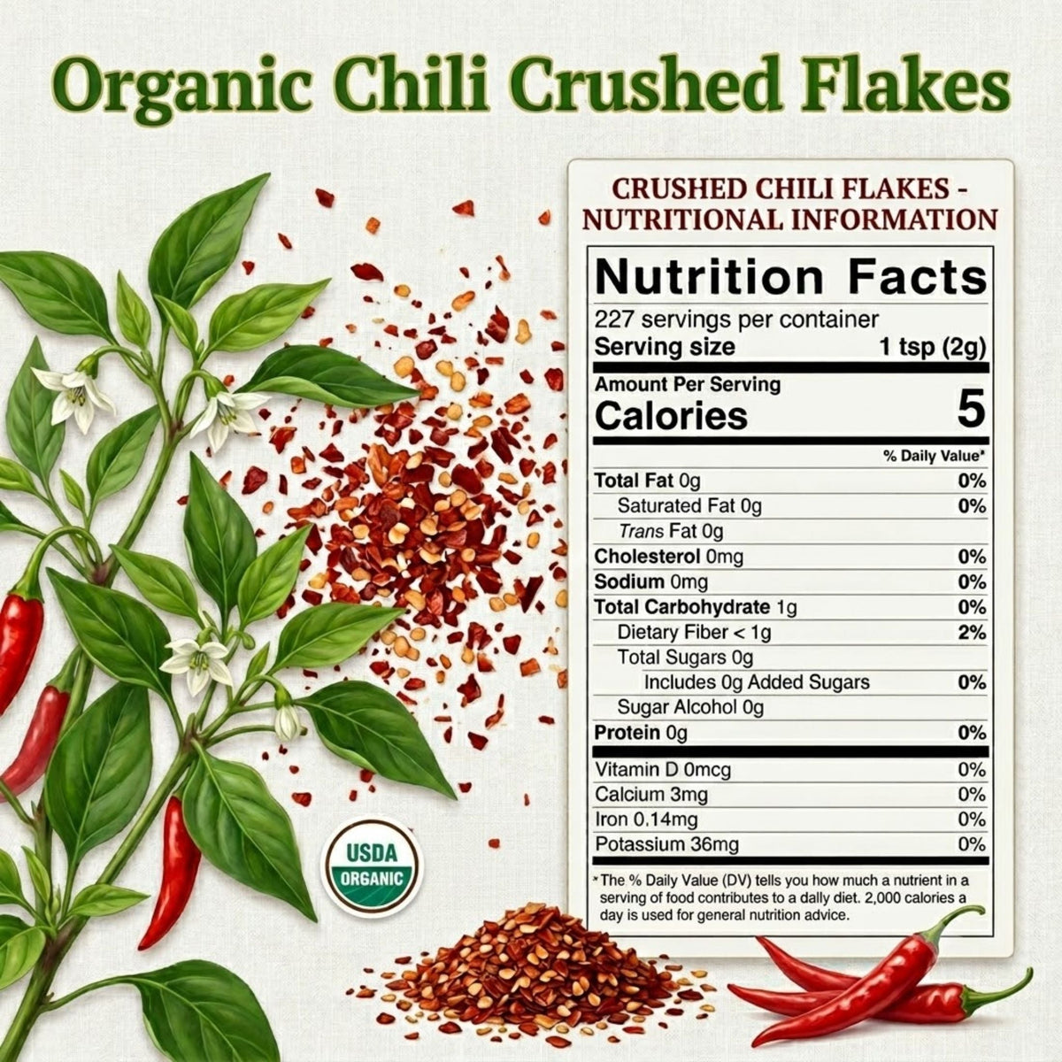 Organic Red Chili Flakes – For Pizza, Curries & Blends