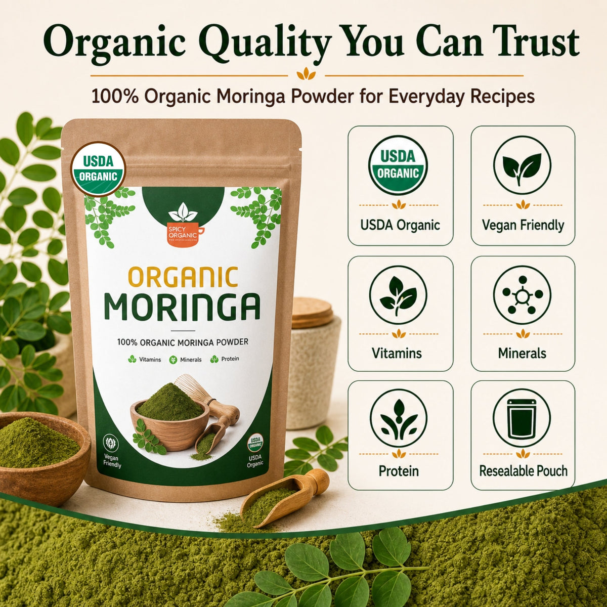Organic Moringa Powder – For Smoothies & Golden Milk
